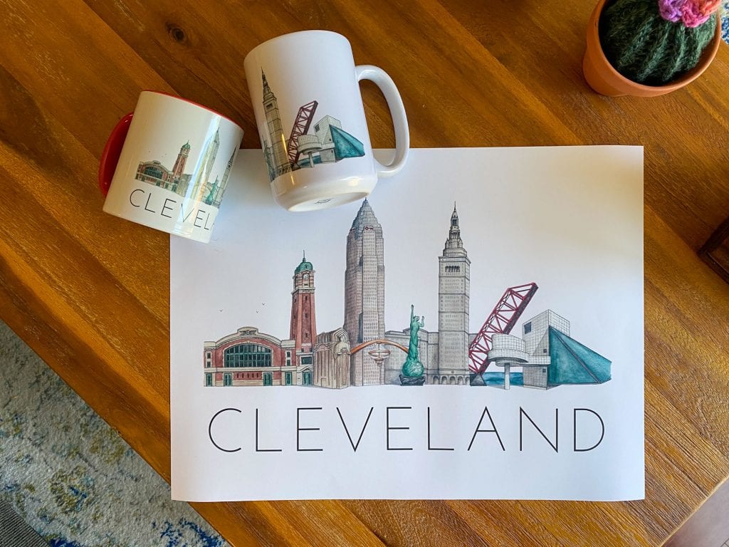 Cartel y tazas de Cleveland